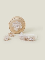 Angels By Accessorize Gold Girls Flower Round Bag and Hair Set - Image 1 of 2