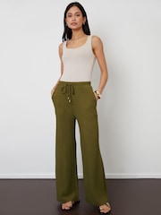 Threadbare Green Textured Jersey Wide Leg Trousers - Image 1 of 4