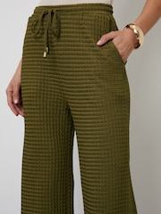 Threadbare Green Textured Jersey Wide Leg Trousers - Image 3 of 4