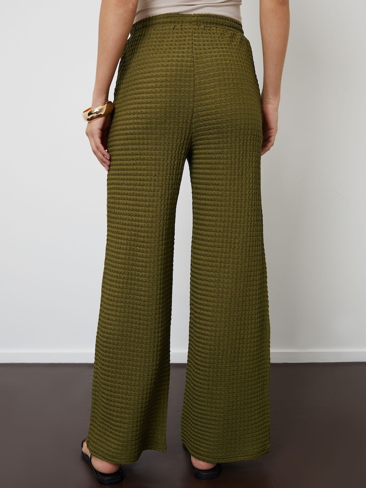 Threadbare Green Textured Jersey Wide Leg Trousers - Image 4 of 4