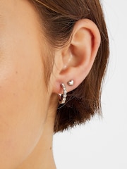 Accessorize Silver Tone Pavé Heart Stud and Hoop Earrings 6 Pack - Image 3 of 3