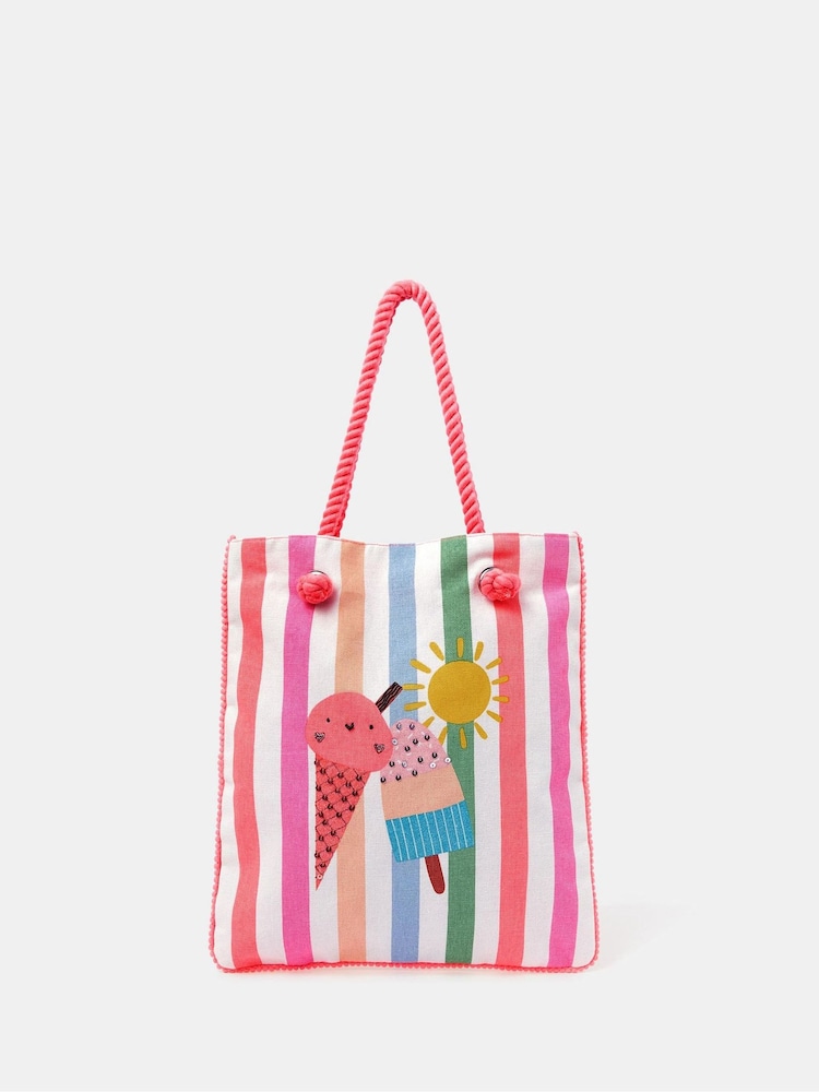 Angels By Accessorize Pink Girls Ice Cream Stripe Shopper Bag - Image 1 of 3