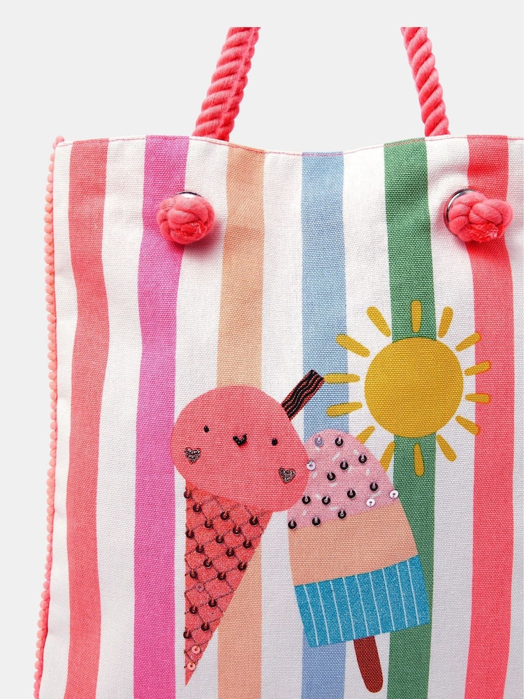 Angels By Accessorize Pink Girls Ice Cream Stripe Shopper Bag - Image 3 of 3