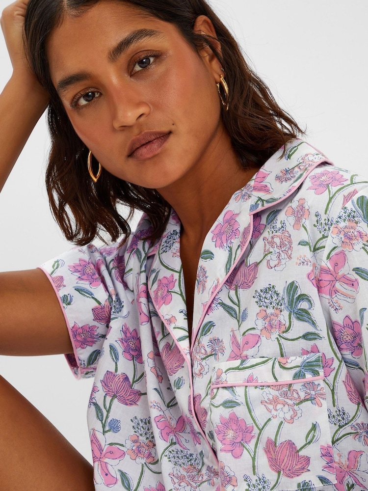 Accessorize Pink Jasmine Floral Print 100% Cotton Pyjama Set - Image 2 of 4 Accessorize Pink Jasmine Floral Print 100% Cotton Pyjama Set - Image 2 of 4