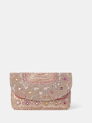 Accessorize Gold Bead Mirror Embellished Clutch Bag - Image 1 of 3
