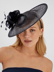 Accessorize Blue Large Disc Feather Corsage Fascinator Hat - Image 1 of 3