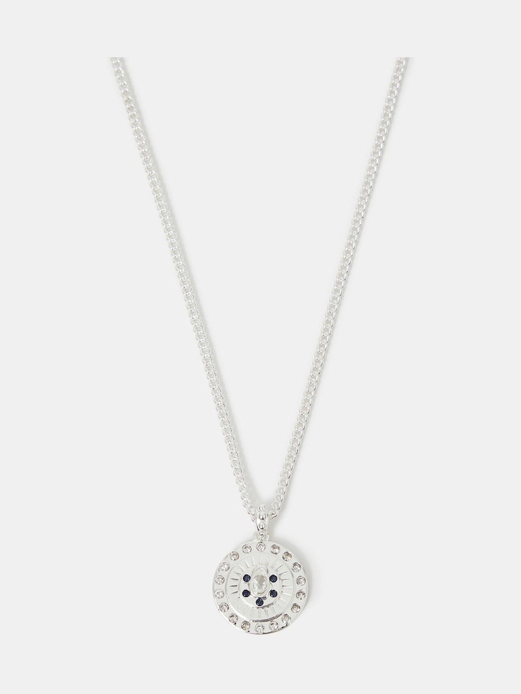 Accessorize Silver Tone Diamante Disc Pendant Necklace - Image 1 of 2