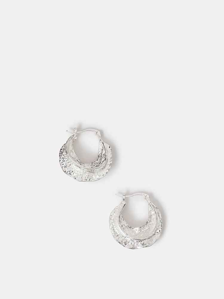 Accessorize Plated Sterling Chunky Hammered Hoop Earrings - Imagen 2 de 2