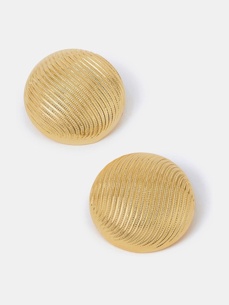 Accessorize Gold Plated 14ct Ridge Button Stud Earrings - Image 1 of 2