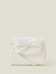 Angels By Accessorize White Girls Patent Diamante Bow Bag - Image 1 of 2