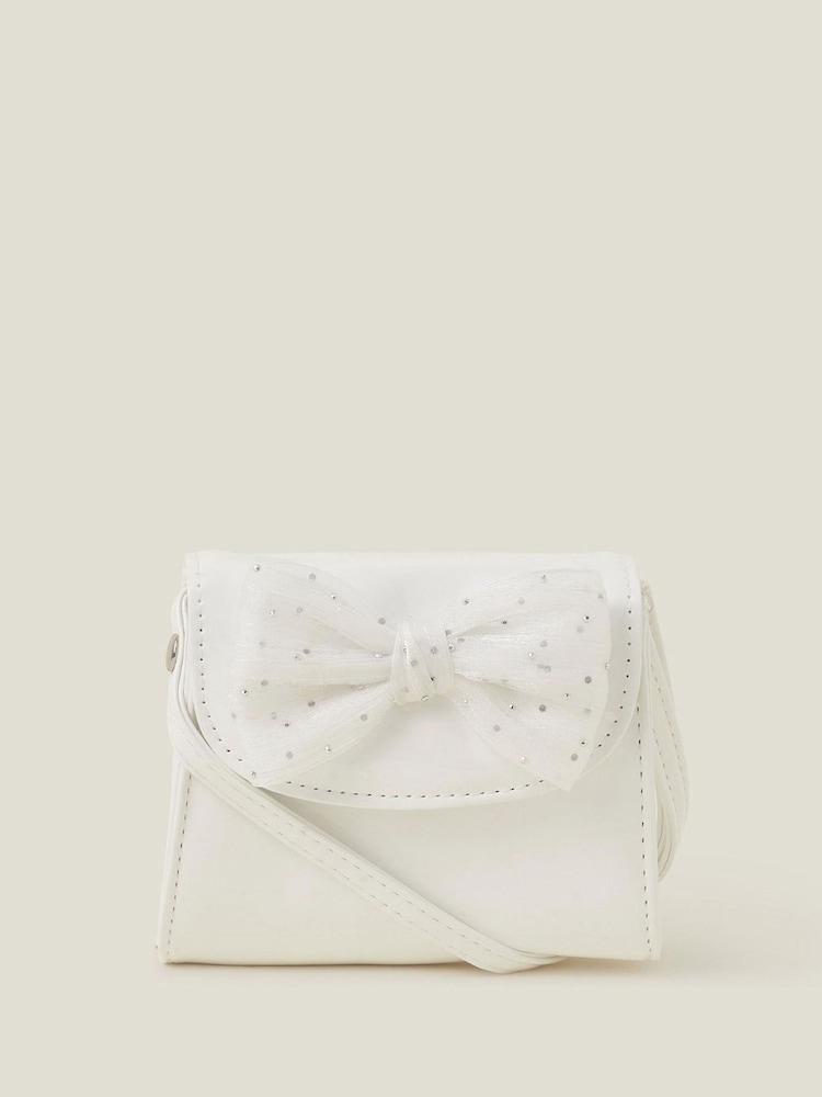 Angels By Accessorize White Girls Patent Diamante Bow Bag - Image 1 of 2