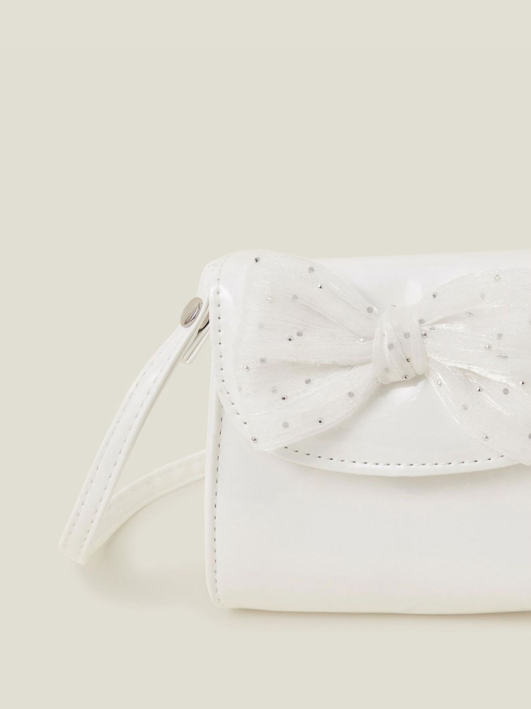 Angels By Accessorize White Girls Patent Diamante Bow Bag - Image 2 of 2