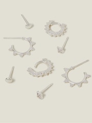 Accessorize Silver Plated Sterling Stud and Bobble Hoop Earrings 4 Pack - Image 1 of 2