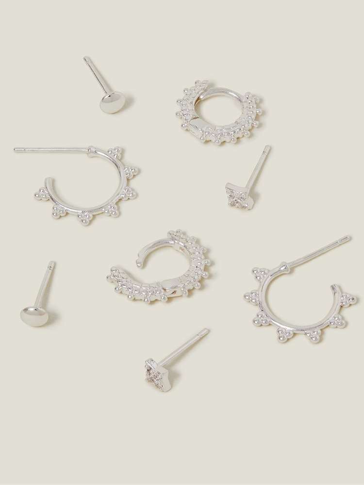 Accessorize Silver Plated Sterling Stud and Bobble Hoop Earrings 4 Pack - Image 1 of 2