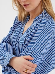 Accessorize Blue Stripe Frill Blouson 100% Cotton Blouse - Image 2 of 4