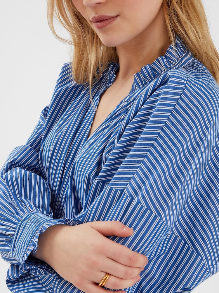 Accessorize Blue Stripe Frill Blouson 100% Cotton Blouse - Image 2 of 4