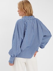 Accessorize Blue Stripe Frill Blouson 100% Cotton Blouse - Image 3 of 4