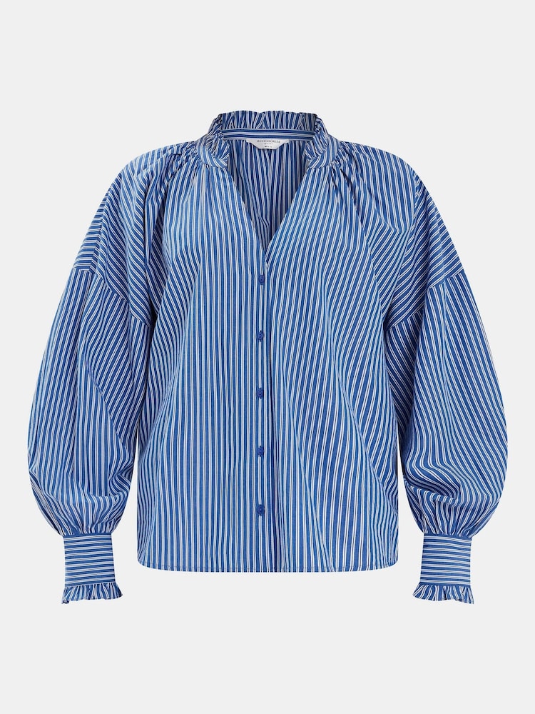 Accessorize Blue Stripe Frill Blouson 100% Cotton Blouse - Image 4 of 4