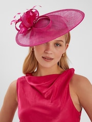 Accessorize Pink Large Disc Feather Corsage Fascinator Hat - Image 1 of 3