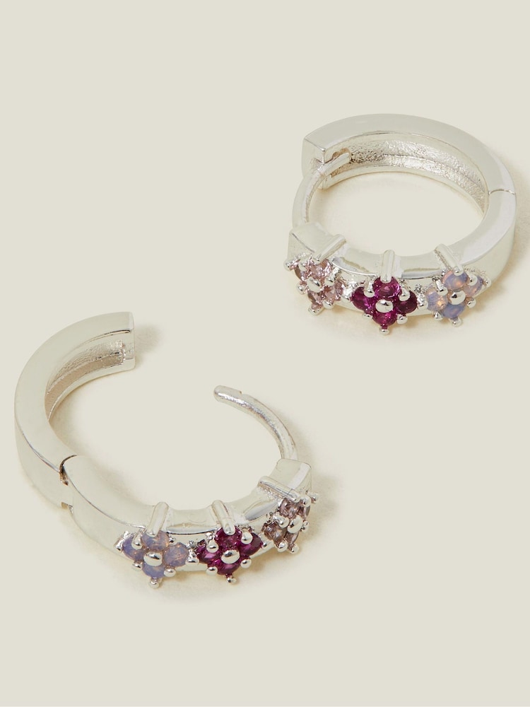 Accessorize Silver Plated Sterling Gem Flower Hoop Earrings - Image 1 of 2