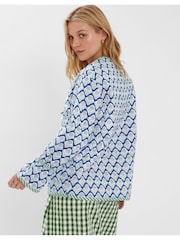 Accessorize Blue Dandelion Print Tie Quilted 100% Cotton Jacket - Image 2 of 4