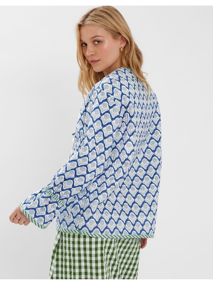 Accessorize Blue Dandelion Print Tie Quilted 100% Cotton Jacket - Image 2 of 4