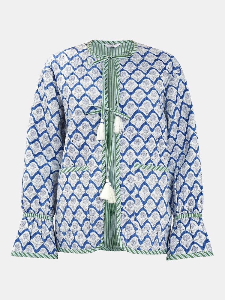 Accessorize Blue Dandelion Print Tie Quilted 100% Cotton Jacket - Image 4 of 4