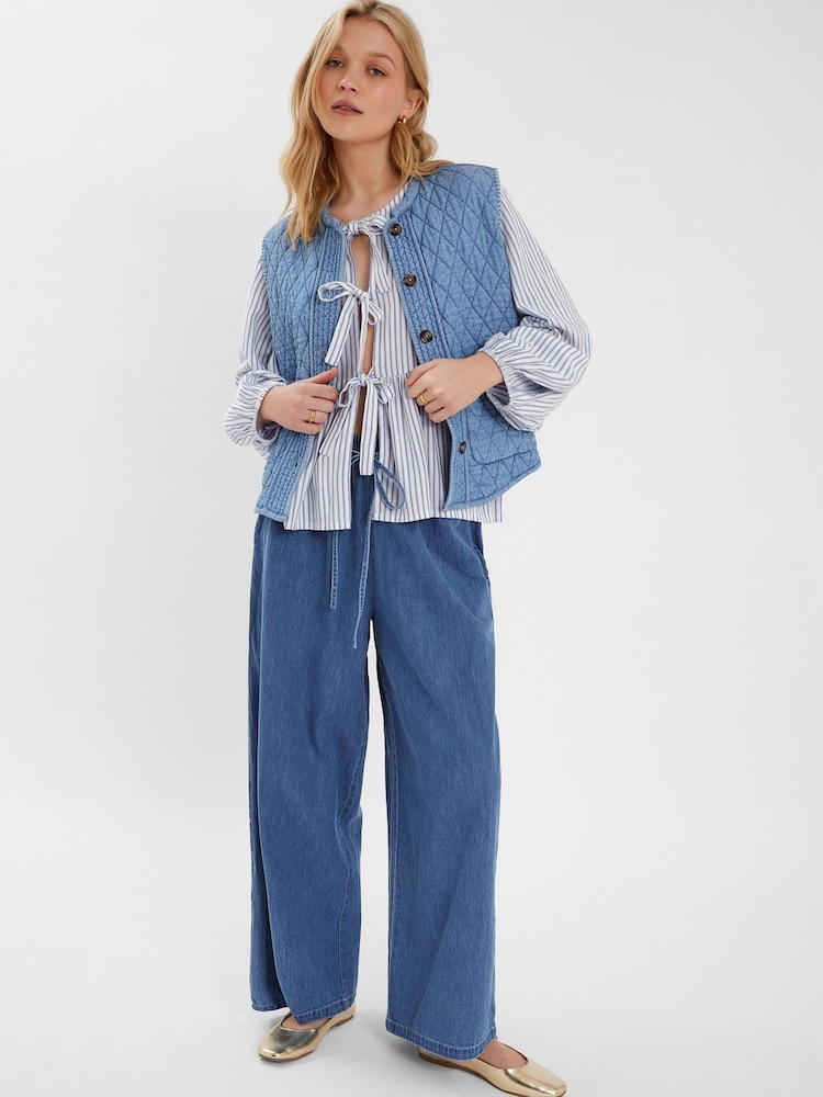 Accessorize Blue Chambray Quilted Waistcoat - Image 1 of 4