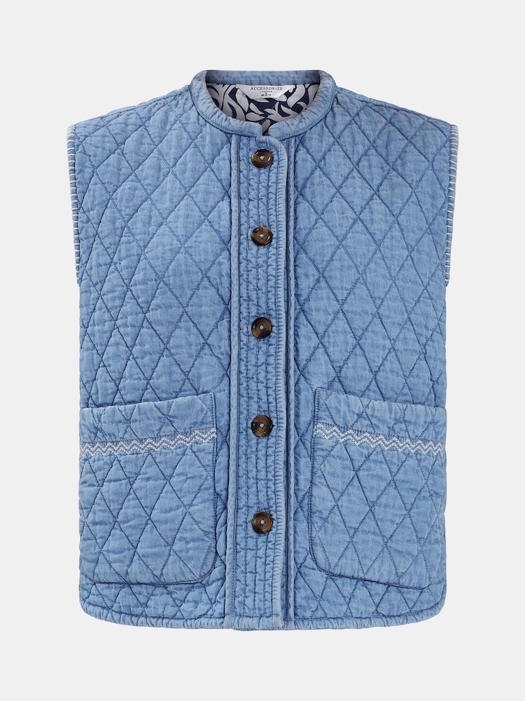Accessorize Blue Chambray Quilted Waistcoat - Image 4 of 4