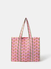 Accessorize Pink Floral Print Block Quilted Tote Bag - Image 1 of 3