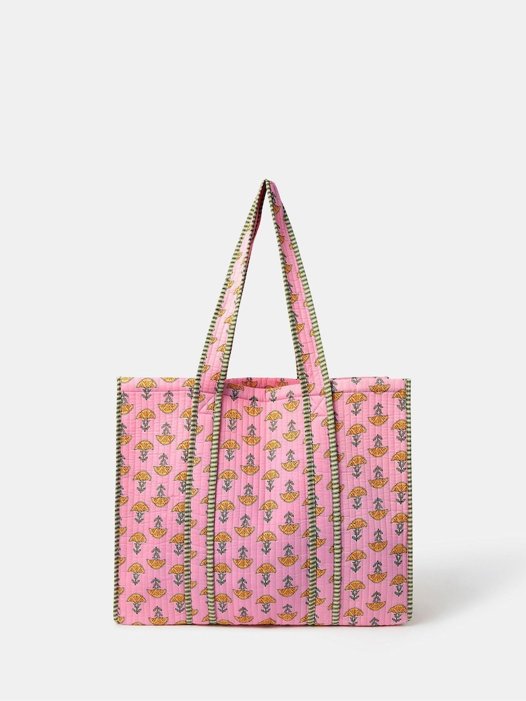 Accessorize Pink Floral Print Block Quilted Tote Bag - Image 1 of 3