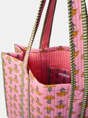 Accessorize Pink Floral Print Block Quilted Tote Bag - Image 3 of 3
