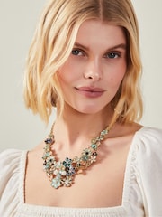 Accessorize Green Gem Flower Print Statement Necklace - Image 2 of 2
