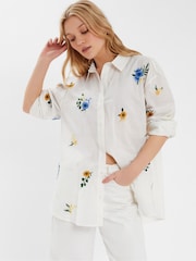 Accessorize White Floral Embroidered 100% Cotton Shirt - Image 1 of 4