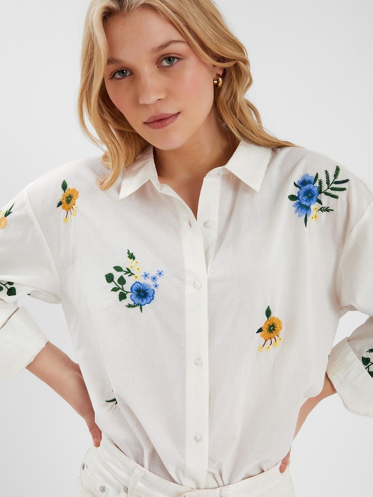 Accessorize White Floral Embroidered 100% Cotton Shirt - Image 2 of 4