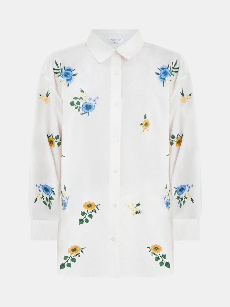 Accessorize White Floral Embroidered 100% Cotton Shirt - Image 4 of 4