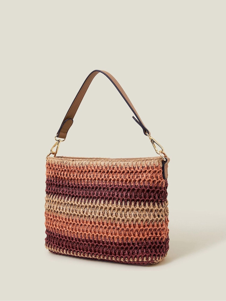 Accessorize Orange Stripe Raffia Cross-Body Bag - Image 1 of 3