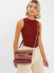 Accessorize Orange Stripe Raffia Cross-Body Bag - Image 3 of 3