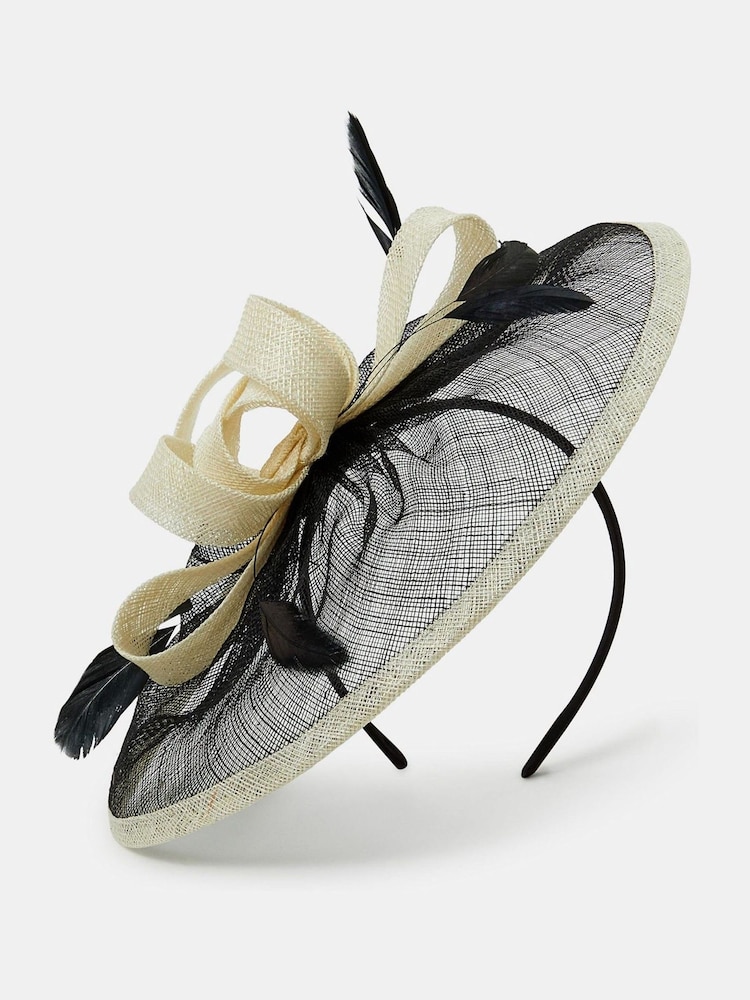 Accessorize Black Woven Bow Feather Disc Fascinator Hat - Image 2 of 3