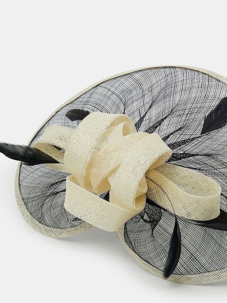 Accessorize Black Woven Bow Feather Disc Fascinator Hat - Image 3 of 3