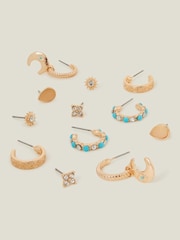 Accessorize Gold Tone Celestial Stud and Hoop Earrings 6 Pack - Image 1 of 2