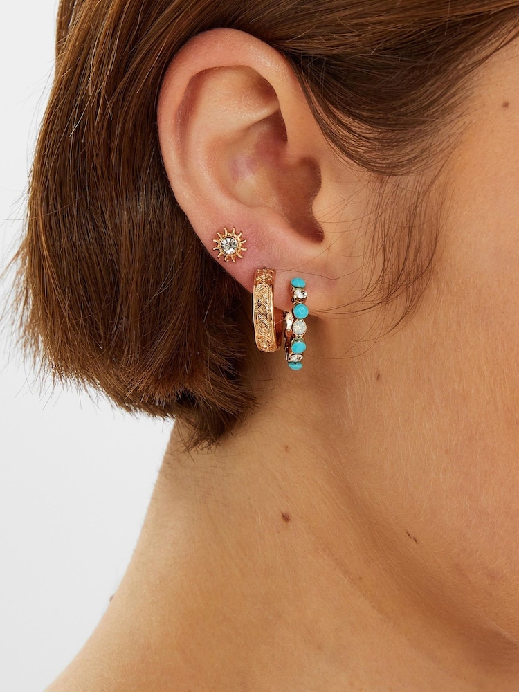 Accessorize Gold Tone Celestial Stud and Hoop Earrings 6 Pack - Image 2 of 2