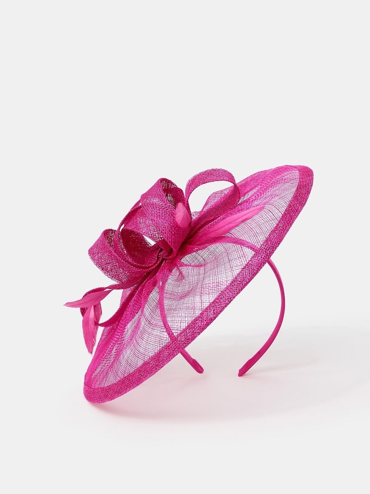 Accessorize Pink Woven Bow Feather Disc Fascinator Hat - Image 2 of 3