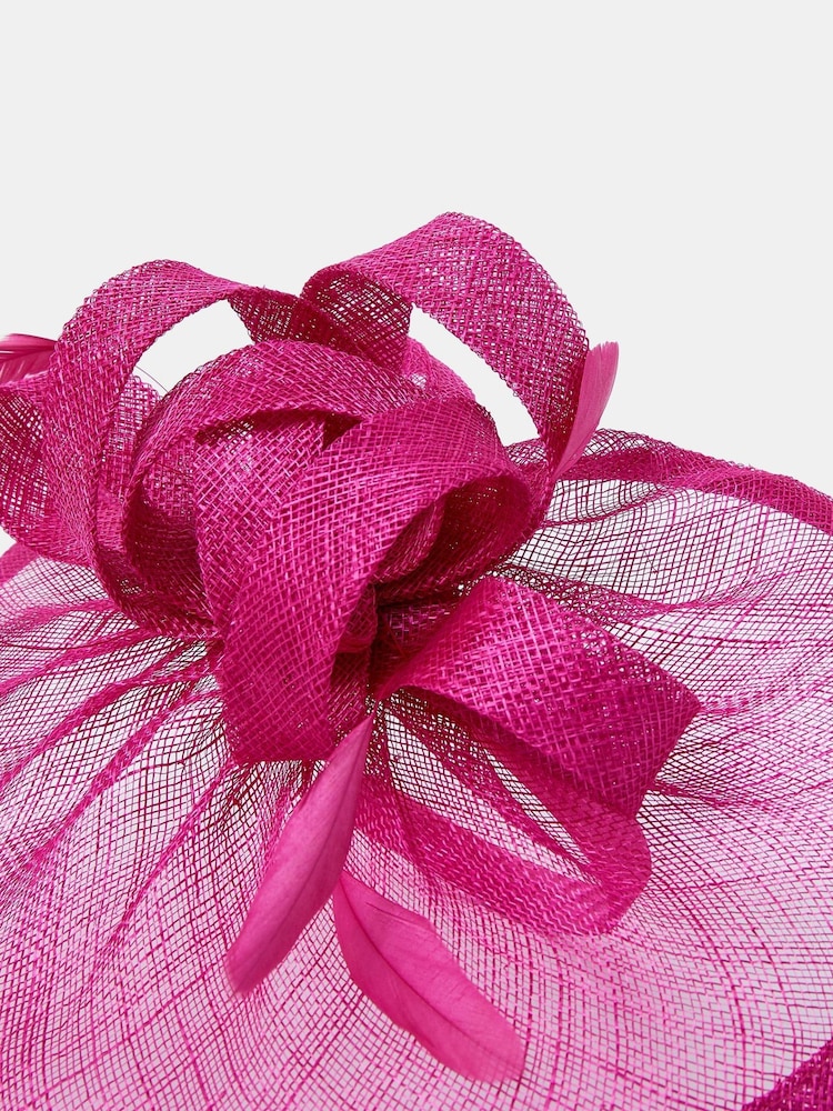 Accessorize Pink Woven Bow Feather Disc Fascinator Hat - Image 3 of 3