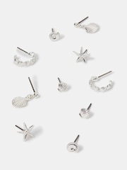 Accessorize Silver Tone Sterling Shell Earrings 5 Pack - Image 1 of 1