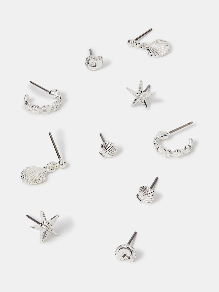 Accessorize Silver Tone Sterling Shell Earrings 5 Pack - Image 1 of 1