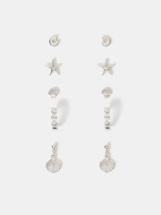 Accessorize Silver Tone Sterling Shell Earrings 5 Pack - Image 2 of 2