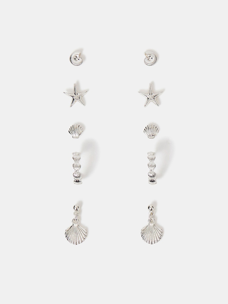 Accessorize Silver Tone Sterling Shell Earrings 5 Pack - Image 2 of 2 Accessorize Silver Tone Sterling Shell Earrings 5 Pack - Image 2 of 2