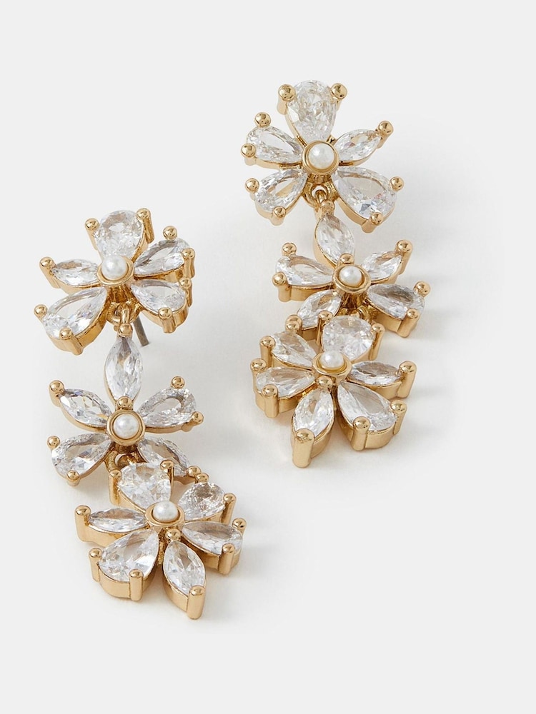 Accessorize White Crystal Flower Drop Earrings - Image 1 of 2