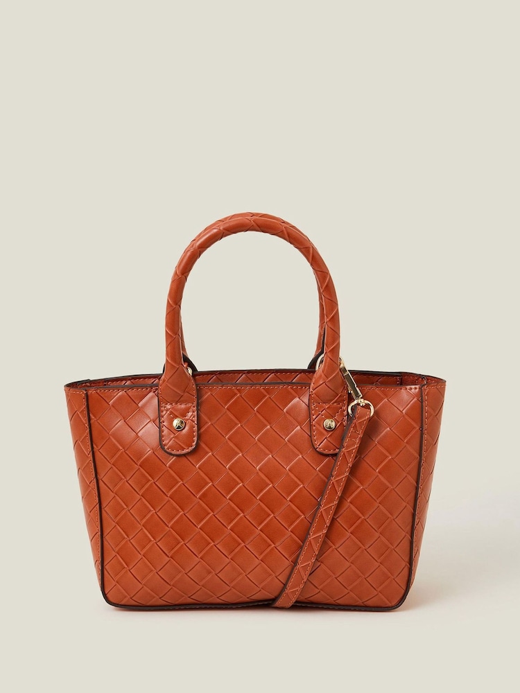 Accessorize Orange Mini Woven Faux Leather Handbag - Image 1 of 3